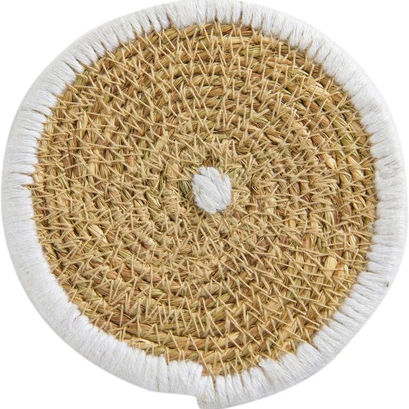 Bloomingville Round Hand-Embroidered Bohemian Seagrass, White Woven Coasters - Picture 6 of 7